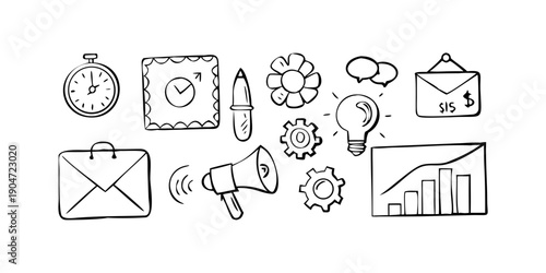 A collection of icons representing various aspects of communication and productivity Vector