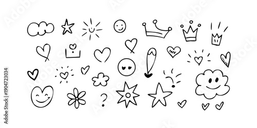 A delightful collection of hand-drawn doodles and symbols in black and white Vector