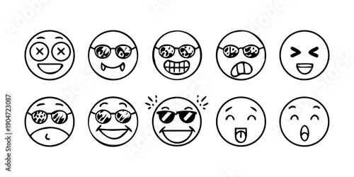 Illustrated emotions: a diverse collection of facial expressions Vector