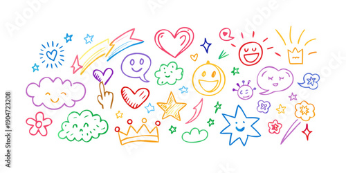 A vibrant collection of colorful speech bubbles and symbols representing communication and ideas. Vector
