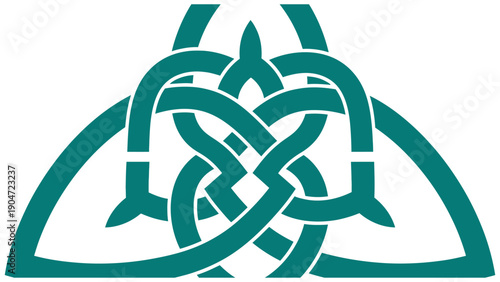 Complex Celtic Interwoven Knot Symbol in Teal Green. Traditional Irish or Norse Design Art.