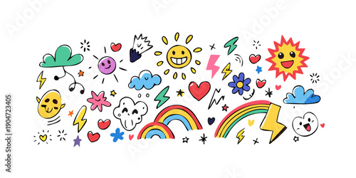 A vibrant and diverse collection of colorful illustrations representing various themes and subjects Vector