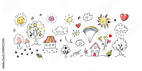 A delightful collection of diverse and colorful stickers featuring various objects and symbols Vector