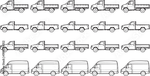 A collection of various car outlines in a repetitive display. 