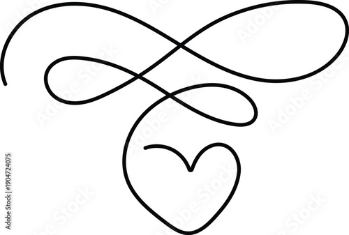 Hand-drawn vector black line art of an infinity heart symbol divider, perfect for romantic designs and Valentine's Day.