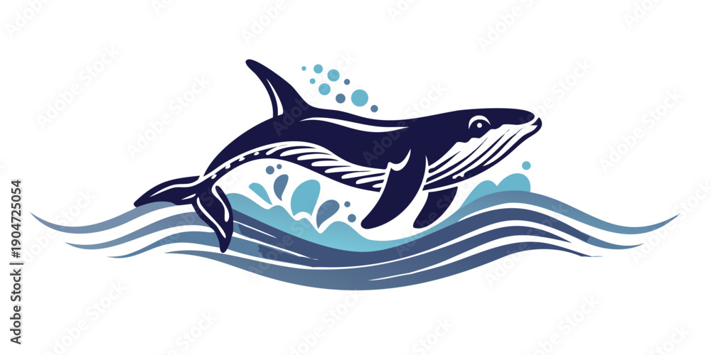 Fototapeta premium A majestic blue whale swimming gracefully in the deep blue ocean Vector