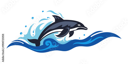 A majestic dolphin leaping out of the ocean with a splash of water Vector