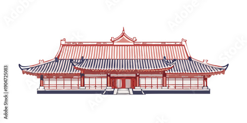 A grand and ornate building with a red roof and intricate architectural details Vector