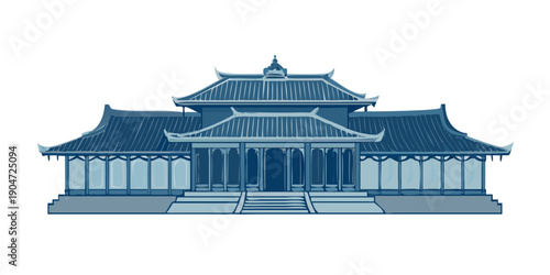 A detailed blueprint of a traditional chinese temple with intricate architectural design. Vector