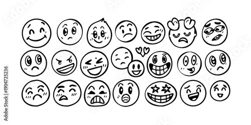 A diverse collection of emoticons displaying various emotions and expressions Vector