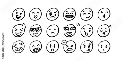 A diverse collection of facial expressions depicted through simple line drawings Vector