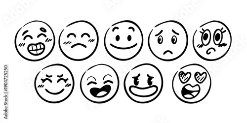 A diverse collection of expressive emoticons showcasing various human emotions and reactions Vector