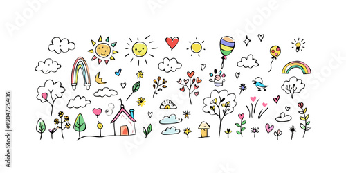 A vibrant illustration of diverse animals and objects in a playful setting. Vector