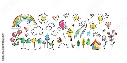 A vibrant and diverse collection of colorful icons and symbols representing various objects and concepts Vector