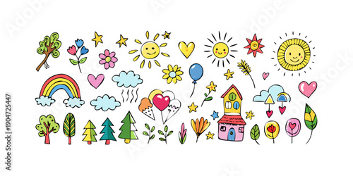 A vibrant illustration of diverse objects and symbols representing various themes and concepts. Vector