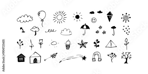 A collection of various weather and natural phenomena icons in a line Vector