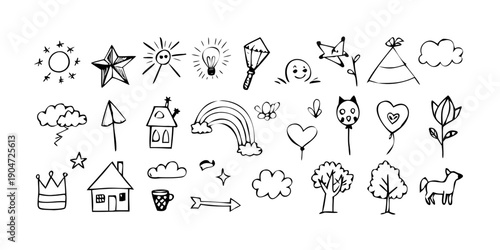 A delightful assortment of diverse and charming icons representing various objects and concepts Vector