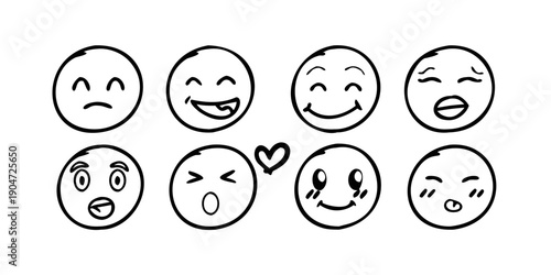 A collection of diverse and expressive emoji faces depicting various emotions and reactions Vector