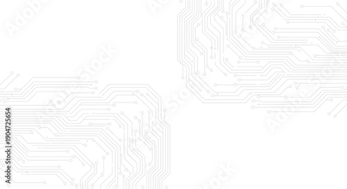 Abstract Circuit Board Pathways and Electronic Lines on Isolated White Background