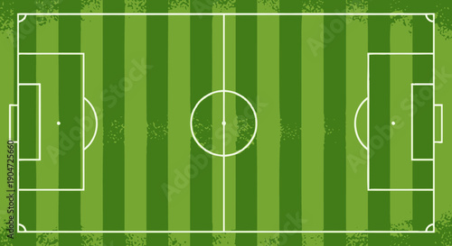 Overhead View of Green Soccer Field with Markings on Isolated White Background
