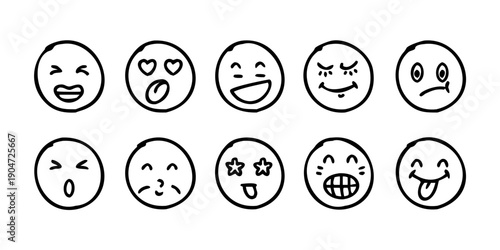 A diverse collection of emoji faces displaying various emotions and expressions Vector