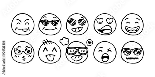 A diverse collection of emoticons expressing various emotions and facial expressions Vector