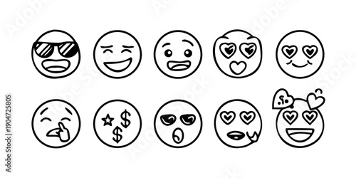 A collection of diverse emoticons expressing various emotions and states. Vector