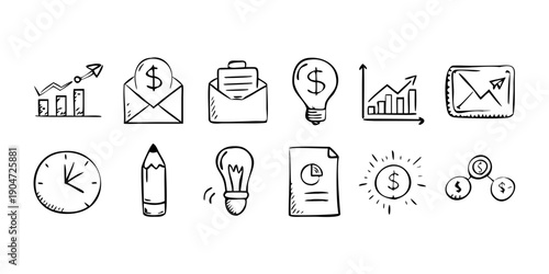 A collection of icons representing various business and productivity concepts. Vector