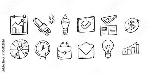 A collection of diverse icons representing various business and productivity concepts Vector