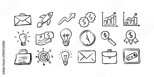 A collection of icons representing various business and productivity concepts Vector