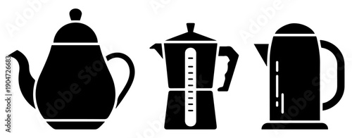 kettle teapot vector icons set