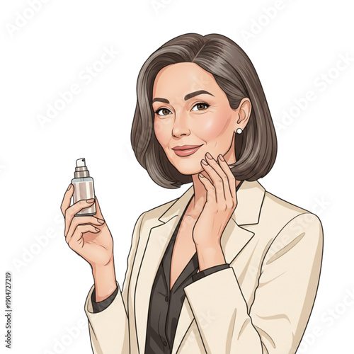 Mature woman touching neck vector beauty illustration double chin reduction cosmetic treatment and anti aging skincare concept isolated