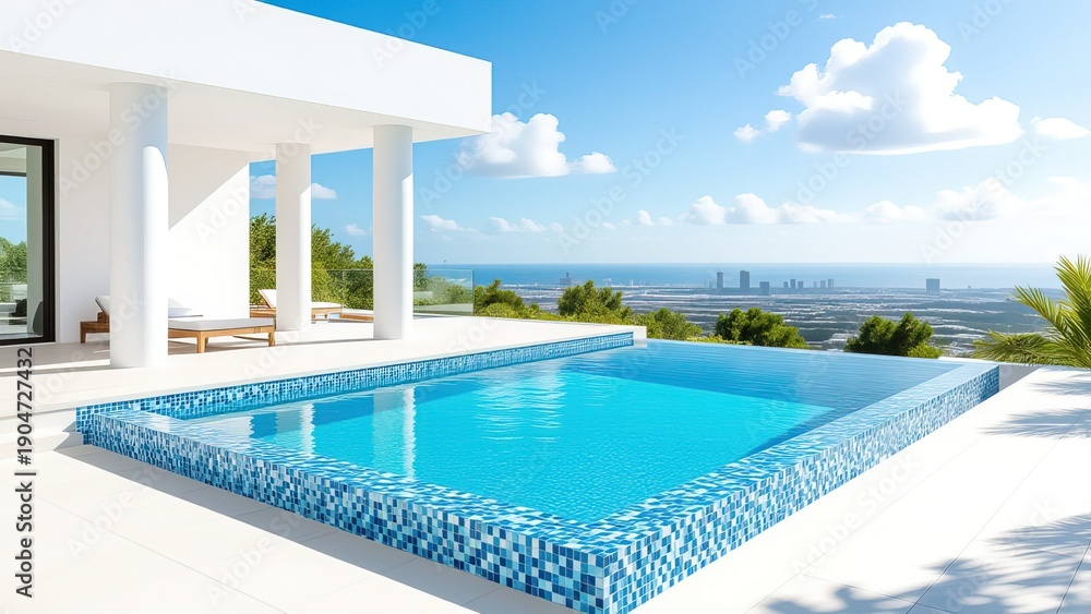 Fototapeta premium Modern villa with infinity pool and stunning coastal view
