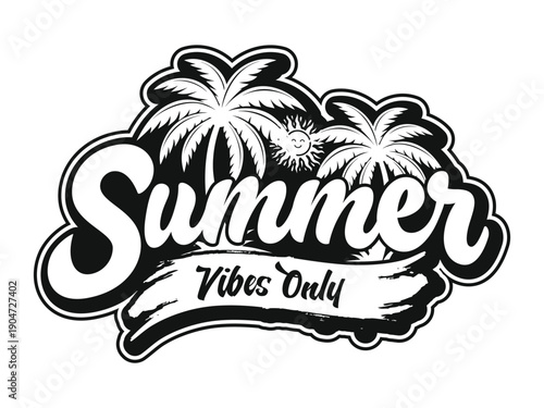 Summer themed graphic design with palm trees and sunshine vibes only