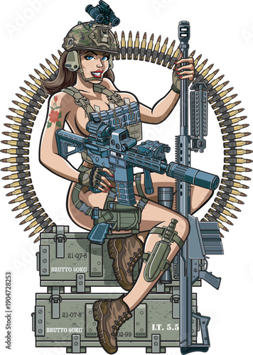Military style forces pin-up girl