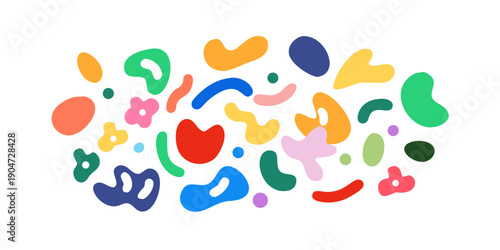 Vibrant abstract shapes in a variety of colors and forms create a lively composition. Vector