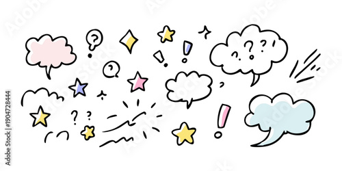 Assorted speech bubbles and symbols representing thoughts and ideas Vector