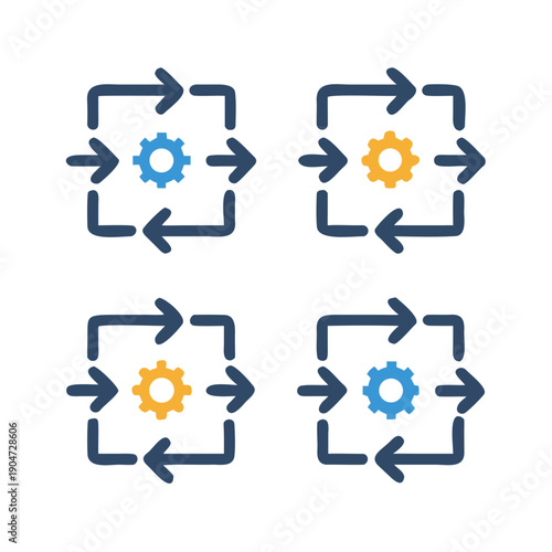 Four interconnected gears with different colored centers symbolizing teamwork and collaboration Vector