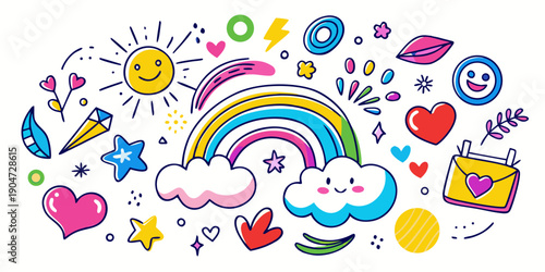 A vibrant and colorful array of diverse objects and illustrations Vector