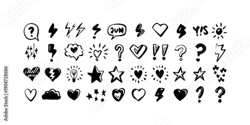 A collection of diverse icons representing various emotions, actions, and symbols. Vector