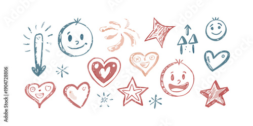A delightful collection of diverse and colorful doodle icons. Vector