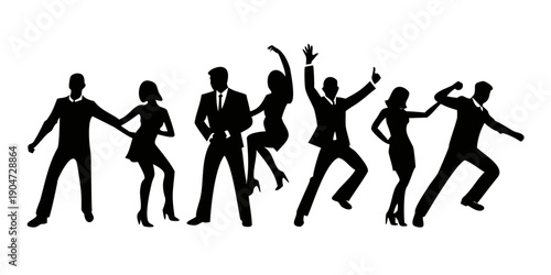 Group of people dancing and celebrating in a lively and energetic manner. Vector