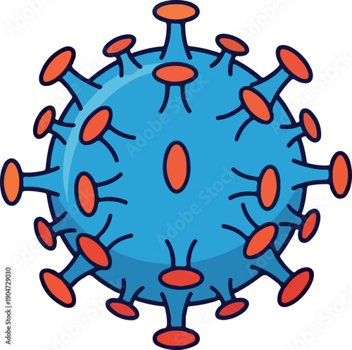 Blue viral particle with spike proteins, an emblematic illustration of microscopic pathogens, symbolizing infectious disease and global health challenges