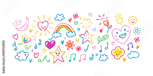 A vibrant and colorful array of diverse icons and symbols representing various objects and concepts Vector