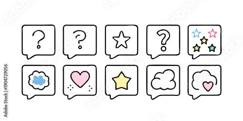 A variety of speech bubbles containing different symbols and emoticons. Vector