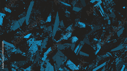 Abstract blue and black textured background with rough brush strokes and scattered dots
