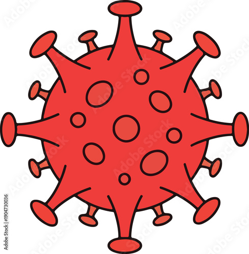 Red illustration of a microscopic virus, symbolizing biological threats and global health challenges. Emphasizes disease prevention and vital public awareness