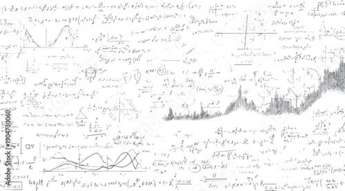 Complex handwritten mathematical equations and graphs on a white background mathematics formulas