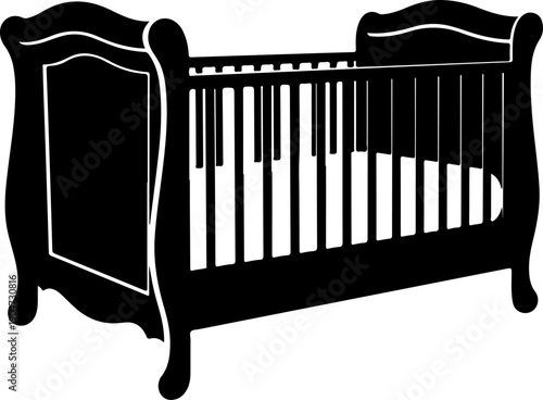 Baby bed silhouette vector illustration