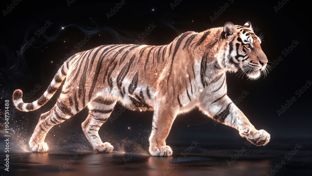 Fototapeta premium Stunning Realistic Tiger Illustration with Glowing Effects